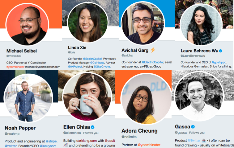 Shows the twitter profile photos of eight top product managers