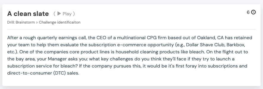 A clean slate brainstorm drill: CPG firm evaluating challenges of launching a bleach subscription and direct-to-consumer service