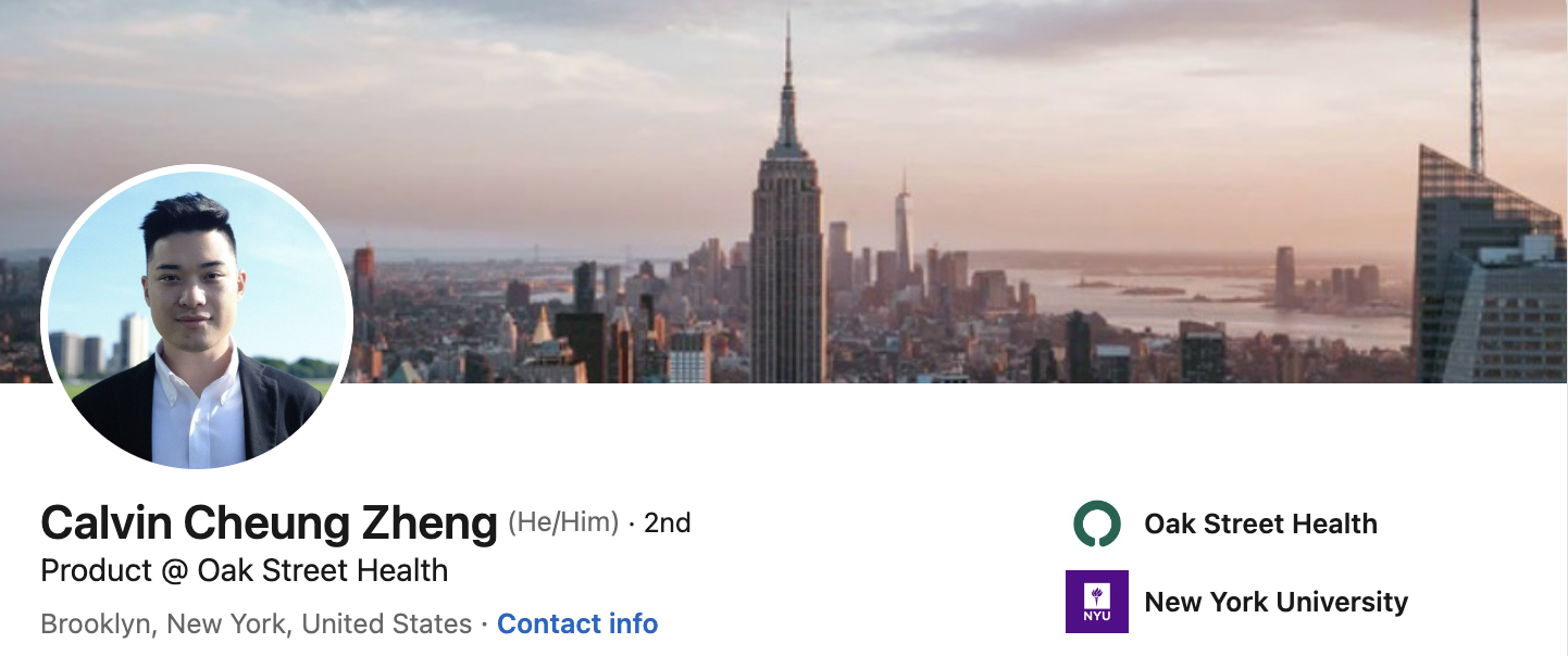 Linkedin bio of Calvin Zheng