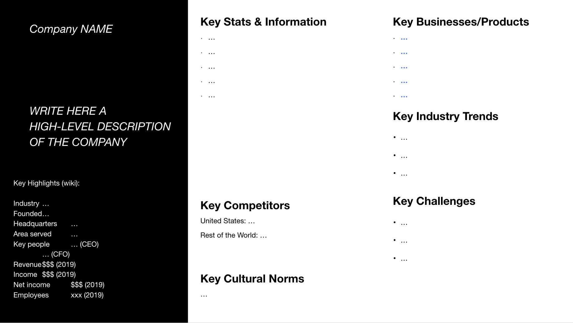 Company and industry scorecard for interview prep template