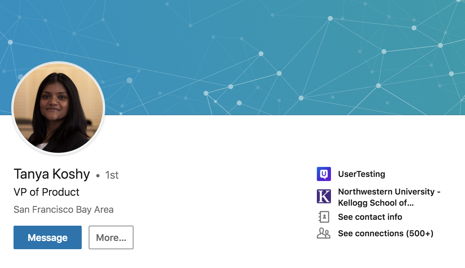 Bio of Tanya Koshy, VP of Product Management at UserTesting, former product manager at Facebook and Google