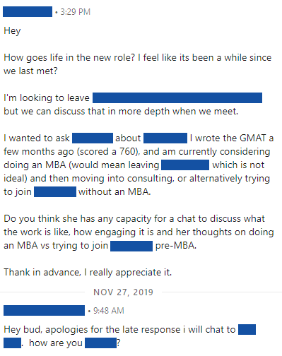 Asking a friend for an introduction to someone at McKinsey