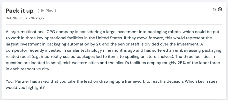 Pack it up structure drill: CPG company evaluating a major packaging automation investment across three US facilities