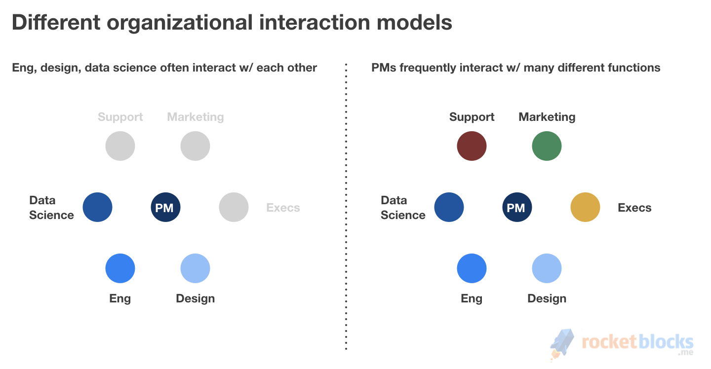 Shows the different roles product managers generally interact with