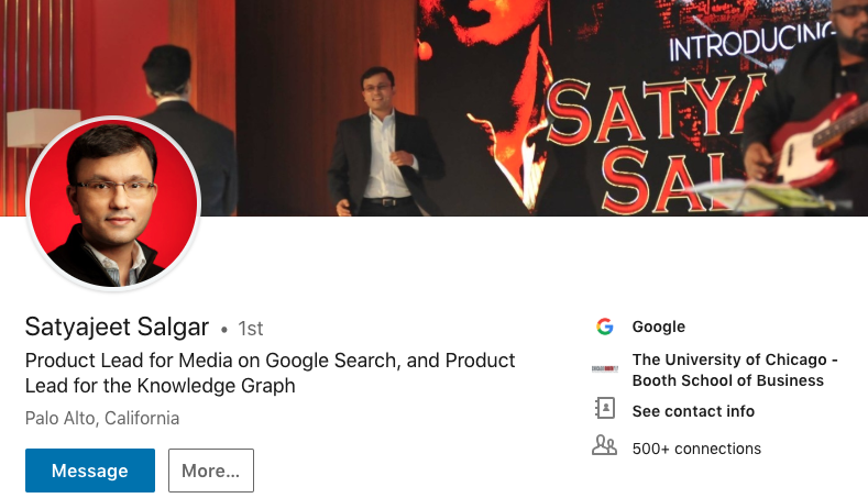 Bio of Satyajeet Salgar, Google Group Product Manager