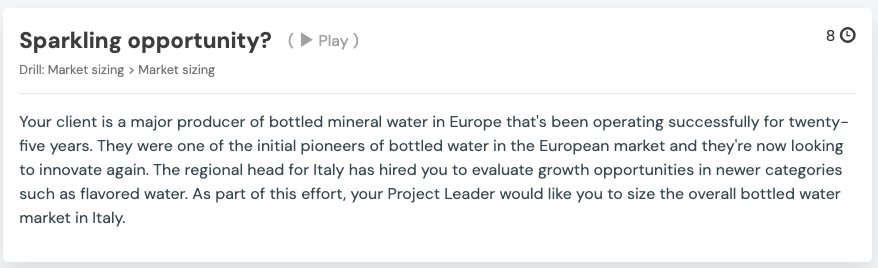 Sparkling opportunity? market sizing drill: European bottled water company sizing the Italian bottled water market
