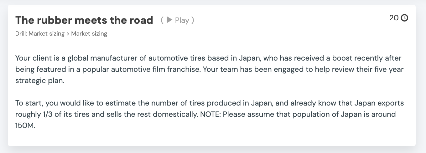 The rubber meets the road market sizing drill