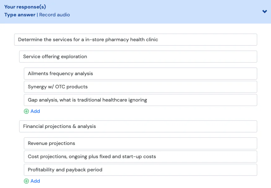 Case structuring drill in RocketBlocks: an issue tree for services at an in-store pharmacy health clinic