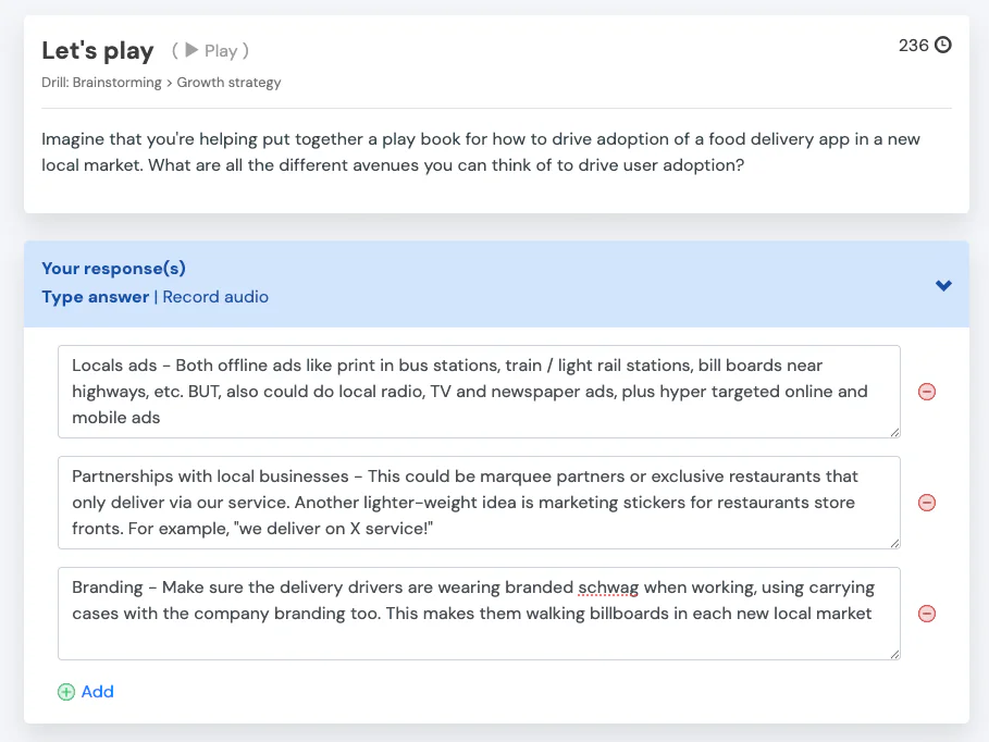 Brainstorming drill in RocketBlocks